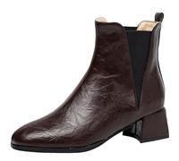 CUTEHEELS Women's Ankle Chelsea Boots with Block Heel and Square Toe (Brown, 2 UK)