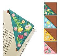 CuteHome Personalized Hand Embroidered Corner Bookmark, Felt Triangle Page Stitched Handmade Bookmark,Unique Cute Flower Embroidery Bookmarks Accessories for Book Lovers (4 Pieces)
