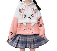 Cuteighteen Cute Cat Graphic Hoodies Pullover Teens Japanese Kawaii Anime Print Hooded Sweatshirt Fashion Tops, Pink, One Size