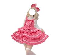 Cuteighteen Cute Sleeveless Lolita Dress Women Teens Princess Anime Cosplay Costume Maid Outfit Gothic Kawaii Tiered Ruffle Hem Dresses, Rose Red Short Dress, One size