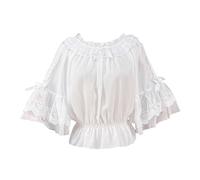 Cuteighteen Japanese Kawaii Lolita Chiffon Blouse Women Renaissance Victorian Ruffle Flutter Sleeve Tops Fancy Vintage Shirts, White, One Size