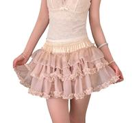 Cuteighteen Lolita Layered Ruffle Skirt with Shorts Teens Skorts Ballet Y2k Tutu A-Line Cutecore Petticoat Flowy Short Skirts, Cream Pink, One Size