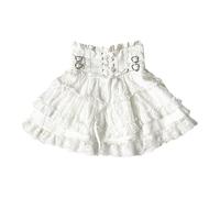 Cuteighteen Lolita Ruffle Short Skirt Women Teens Japanese Y2k Kawaii Elastic High Waisted Lace Up Tiered Flowy Cute Skirts, White, One Size