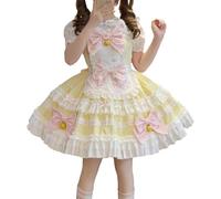 Cuteighteen Lolita Sleeveless Dress Teens Princess Kawaii Bow Apron Japan Cat Maid Outfit Fancy Party Anime Cosplay Costume (Yellow, Medium)