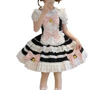 Cuteighteen Lolita Sleeveless Dress Teens Princess Kawaii Bow Apron Japan Cat Maid Outfit Fancy Party Anime Cosplay Costume (Black, Medium)