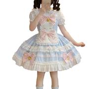 Cuteighteen Lolita Sleeveless Dress Teens Princess Kawaii Bow Apron Japan Cat Maid Outfit Fancy Party Anime Cosplay Costume (Blue, Large)