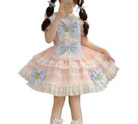 Cuteighteen Lolita Sleeveless Dress Teens Princess Kawaii Bow Apron Japan Cat Maid Outfit Fancy Party Anime Cosplay Costume (Pink, Medium)
