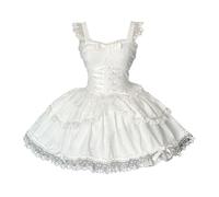 Cuteighteen Lolita Sleeveless Short Dress Teens Cute Lace Decor Graduation Cocktail Princess Halloween Party Juniors Dresses, White, M