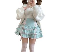Cuteighteen Lolita Tiered Mini Skirt Women Skorts Kawaii Layered Ruffle High Waist Lace Up A Line Cute Skirts for Teen Girls, Light Blue, L