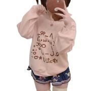 Cuteighteen Off The Shoulder Tops Teens Cute Sweatshirts Early Fall Fashion Cutecore Printed Graphic Hoodies Kawaii Clothes, Pink, Medium