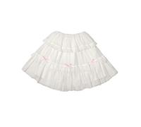 Cuteighteen Ruffle Skirt Teens Japanese Chiffon Mini Skater Kawaii Bow High Rise Tiered A Line Flowy Petticoat Skirt, White Skirt Pink Bow