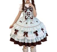 Cuteighteen Sleeveless Lolita Dress Teens Kawaii Victorian Princess Anime Cosplay Lace Trim Layered Ruffle Tea Party Dresses (US, Alpha, Large, Mint Blue)