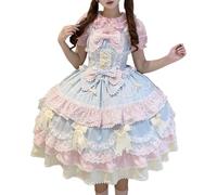 Cuteighteen Sleeveless Lolita Dress Teens Kawaii Victorian Princess Anime Cosplay Lace Trim Layered Ruffle Tea Party Dresses (US, Alpha, Medium, Blue)