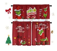 Cuteiush Christmas Kitchen Curtain Valances Winter Holiday Festive Small Window Decoration, Red and Green Farmhouse Xmas Design, 52x18inchx1, 26x36inchx2, 3 Panel, Rod Pocket