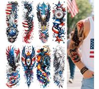 CUTELIILI 8 Sheets Independence Day Temporary Tattoo, 4th of July Patriotic Sleeve Tattoo, American Flag Fake Tattoos, Red White and Blue Party Supplies, Labor Day, Memorial Day, USA Flag