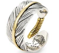 Cutenation 925 Sterling Silver Adjustable Opening Native American Feather Ring For Women Men Vintage Gold Rings Gift Jewellery