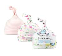 CuteOn 3 Pack Baby Beanie Knot Hat Newborn Boys Girls Cotton Adjustable Cap for Baby 0-6 Months 04-Mouse