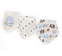 CuteOn Baby Drool Bibs, Unisex 3-Pack Absorbent Cotton, Triangle Bib with Snaps Gift for Boys & Girls