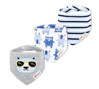 CuteOn Baby Drool Bibs, Unisex 3-Pack Absorbent Cotton, Triangle Bib with Snaps Gift for Boys Girls -59 Gray Sunglasses Bear