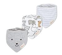 CuteOn Baby Drool Bibs, Unisex 3-Pack Absorbent Cotton, Triangle Bib with Snaps Gift for Boys Girls -60 Grey Eared Bear