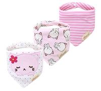 CuteOn Baby Drool Bibs, Unisex 3-Pack Absorbent Cotton, Triangle Bib with Snaps Gift for Boys Girls -79 Pink Polka dot cat