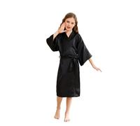 CuteOn Girls Robe Kimono Satin Silk Girl Bathrobe Dressing Gown Black Size 2-3Years - (Height 80-90cm)