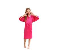 CuteOn Kids Girls Satin Silk Kimono Robe Dressing Gown Bathrobe Nightwear for Spa Wedding Birthday Party Dress Rose Red Size 7-9Years - (Height 115-130cm)