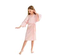 CuteOn Kids Girls Satin Silk Kimono Robe Dressing Gown Bathrobe Nightwear for Spa Wedding Birthday Party Dress Pink Size 3-5Years - (Height 90-100cm)