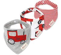 CuteOn Momscare Baby Drool Bibs, Unisex 3-Pack Absorbent Cotton, Triangle Bib with Snaps Gift for Boys & Girls - Asorted (26 Red Tractor)