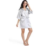 CuteOn Women's Satin Kimono Robes Bride Party Satin Robes Bridesmaid Wedding Robes Silky Bathrobes Argent M