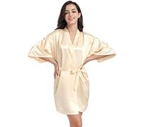 CuteOn Women's Satin Kimono Robes Bride Party Satin Robes Bridesmaid Wedding Robes Silky Bathrobes Champagne Yellow XL