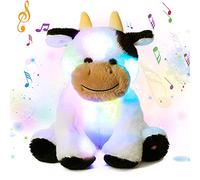 Cuteoy Glowing LED Light-up Nightlight Toys Musical Plush Stuffed Animal Soft Singing Lullabies Birthday Christmas Plushies Gifts for Kids Boys Girls,Cow,10"