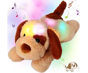 Cuteoy Glowing LED Light-up Nightlight Toys Musical Plush Stuffed Animal Soft Singing Lullabies Birthday Christmas Plushies Puppy Gifts for Kids Boys Girls,Dog,14"