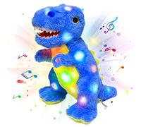 Cuteoy Light-up Singing Plush Blue Dinosaur LED Musical Stuffed Animal T-Rex Adjustable Volume Lullaby Plushies Birthday Christmas Toy Gifts for Kids Toddler Girls, 12"