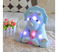 Cuteoy Light-up Singing Plush Blue Triceratops LED Musical Stuffed Animal Dinosaur Adjustable Volume Lullaby Plushies Birthday Christmas Toy Gifts for Kids Toddler Girls, 13"