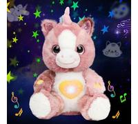 Cuteoy Plush Dirty Pink Unicorn Star Projector Musical Adjustable Singing Night Light Stuffed Animals Glowing Plushies Toy Gifts for Kids Birthday Easter Christmas,12''