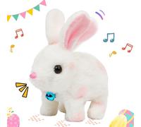 Cuteoy Walking Stuffed Animal Talking Wagging Nodding Educational Plush Kitty Toy Electric Interactive Animated Plushies for Girls Boys Birthday,Pink Bunny, 7"