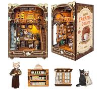 CUTEROOM Book Nook Kit for Adults, 3D Wooden Puzzle DIY Miniature Dollhouse Booknook Kit, Tiny House Building Kit with LED Light for Bookshelf Insert Decor- Caramel Dream