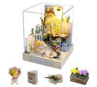 CUTEROOM DIY Doll House Miniature Furniture Wooden House Kit with Dust Cover & LED Light and Accessories -Corner of Garden