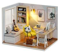 CUTEROOM DIY Miniature Doll House Kits, 3D Wooden Dollhouse-Study room