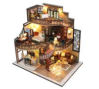CUTEROOM DIY Miniature House Kit, DIY Miniature Dollhouse Kit with Funiture LED Lights & Music Box, Creative Room for Adult Valentine's Christmas Day Gift - Dream Buliding Pavilion