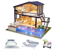 Cuteroom DIY Wooden Dolls House Handcraft Miniature Kit Model Age 14+ & Furniture-Time Apartment With Swimming Pool