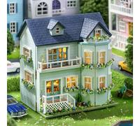 CUTEROOM Miniature House Kit Age 14+, Wooden Doll House Kit Mini House Making Kit with Furnitures and LED Light, DIY House Kit for Adults Birthday Gift for Women and Girls (Warm Manor)