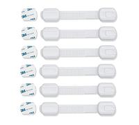 CUTESAFETY Child Proof Safety Locks - Baby Proofing Cabinet Lock with 6 Extra 3M Adhesives - Adjustable Strap Latches to Cabinets,Drawers,Cupboard,Oven,Fridge,Closet Seat,Door,Window (White, 6)