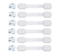 CUTESAFETY Child Proof Safety Locks - Baby Proofing Cabinet Lock with 6 Extra 3M Adhesives - Adjustable Strap Latches to Cabinets,Drawers,Cupboard,Oven,Fridge,Closet Seat,Door,Window (White, 6)