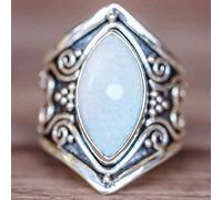 Cuteshop Vintage Silver Ring 925 Sterling Silver Natural Moonstone Women Jewelry Elegant Gemstone Wedding Ring Size 5-11 (11)
