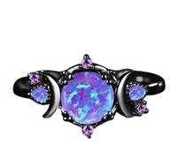 Cutesmile 18K Black Gun Plated Triple Moon Statement Ring for Women, Round & Teardrop Simulated Opal Crescent Moon Ring, Vintage Gothic Celestial Fashion Ring Jewelry Gift for Her