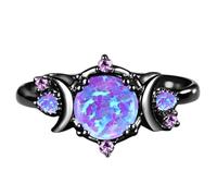 Cutesmile 18K Black Gun Plated Triple Moon Statement Ring for Women, Round & Teardrop Simulated Opal Crescent Moon Ring, Vintage Gothic Celestial Fashion Ring Jewelry Gift for Her
