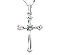 Cutesmile Fashion Jewelry 925 Sterling Silver Inlaid Crystal Cubic Zirconia Cross Pendant Necklace