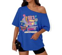 Cutesong 80s Shirt for Women 1980s Retro Off The Shoulder Top Vintage 80s Disco Theme Party Outfit Blue